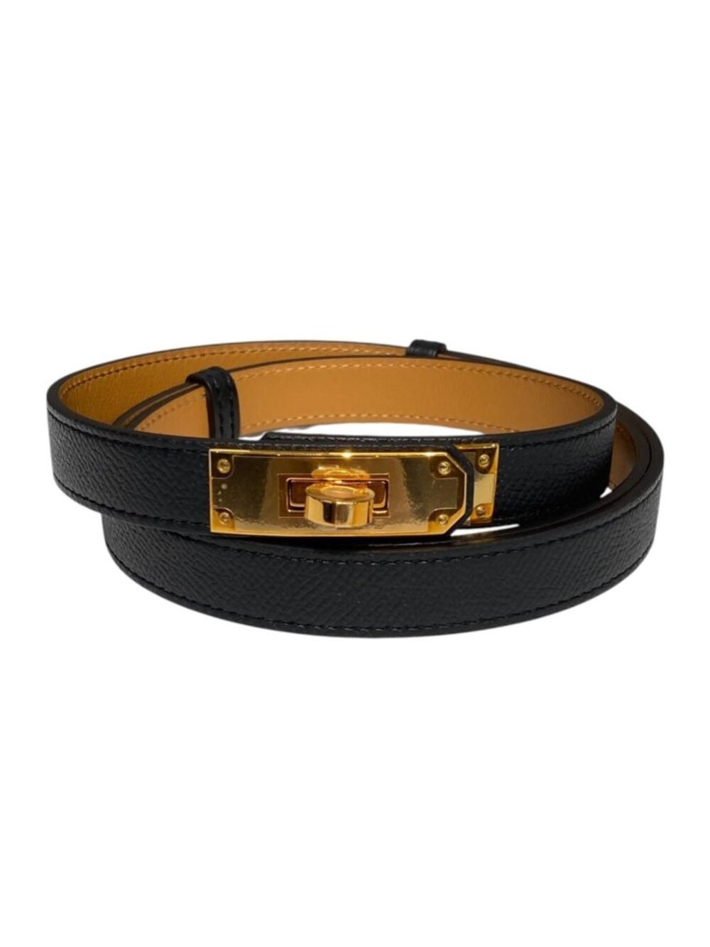 Hermes Belt Kelly 18 Epsom Buckle Noir Black Brown Gold